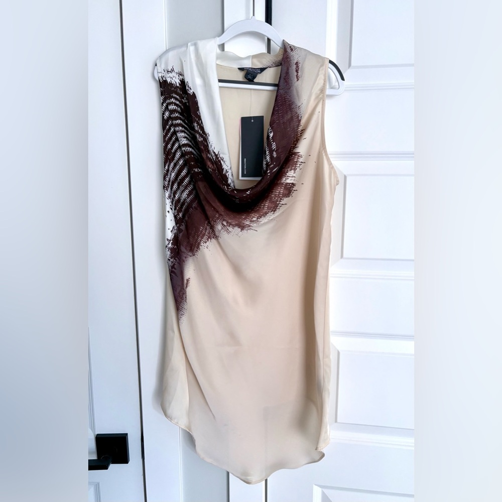 Kenneth Cole Cream and Brown Drape Neck Blouse